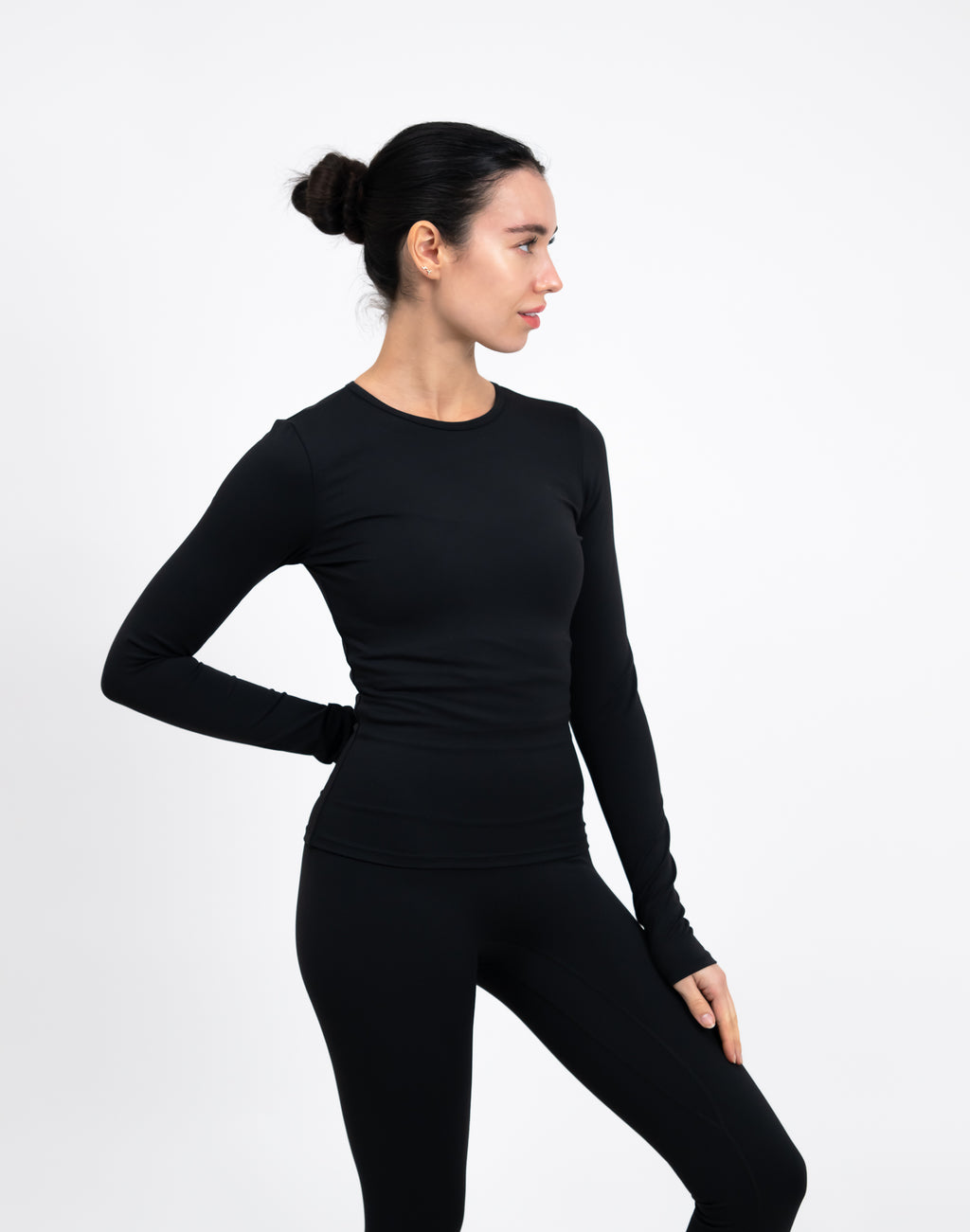 Essential Long Sleeve Fitted Top - Black