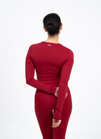Essential Long Sleeve Fitted Top - Maroon