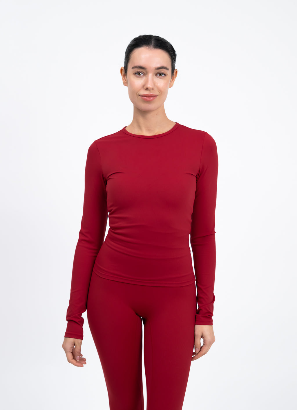 Essential Long Sleeve Fitted Top - Maroon