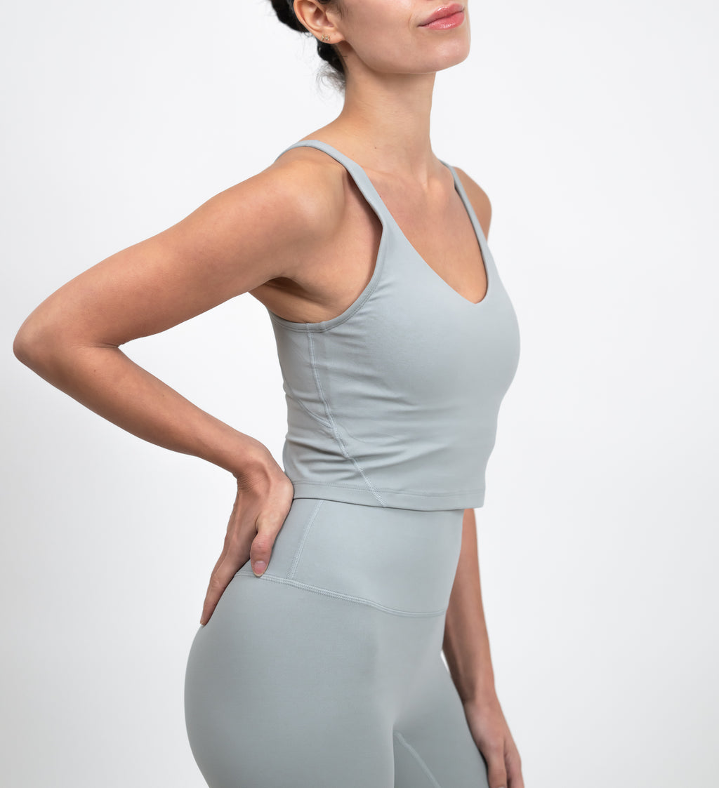 BareFit V-Neck Cropped Tank Top - Slate Gray