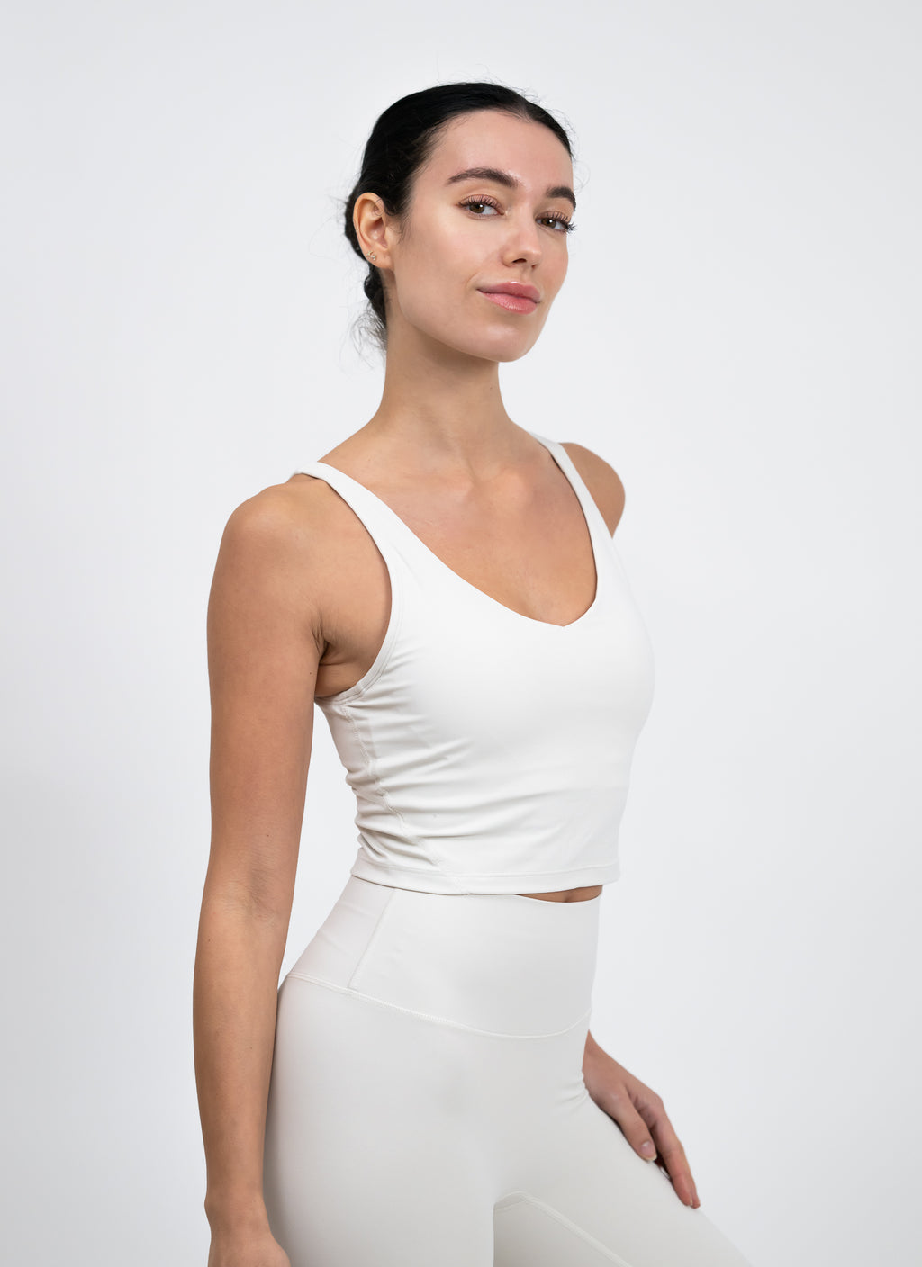 BareFit V-Neck Cropped Tank Top - Coconut Milk