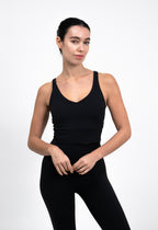 BareFit V-Neck Cropped Tank Top - Black