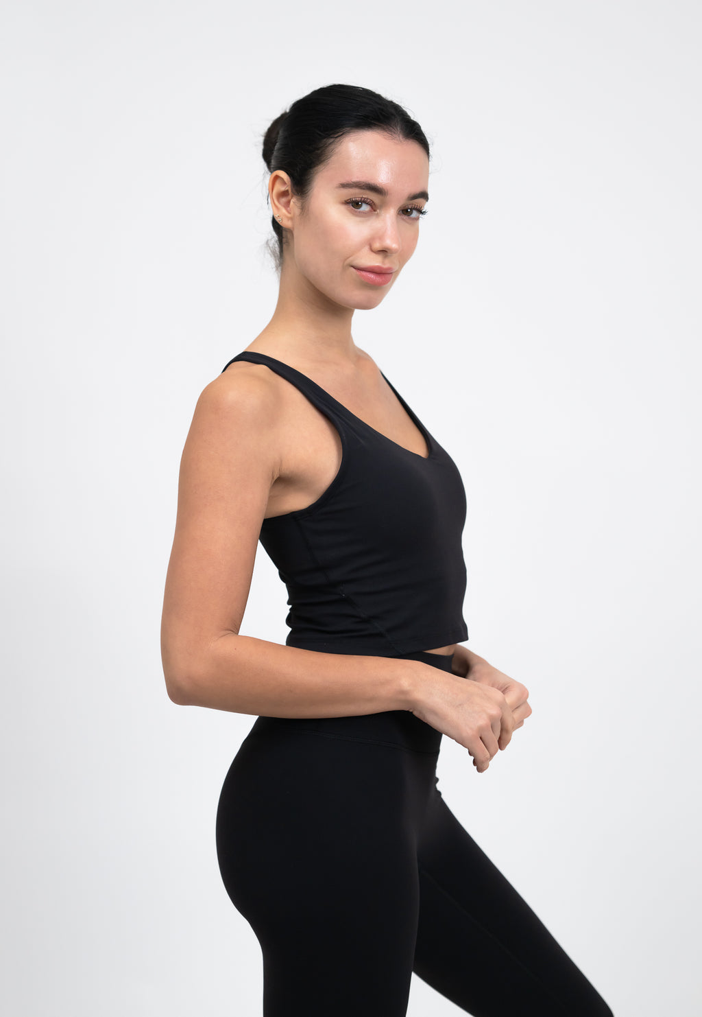 BareFit V-Neck Cropped Tank Top - Black