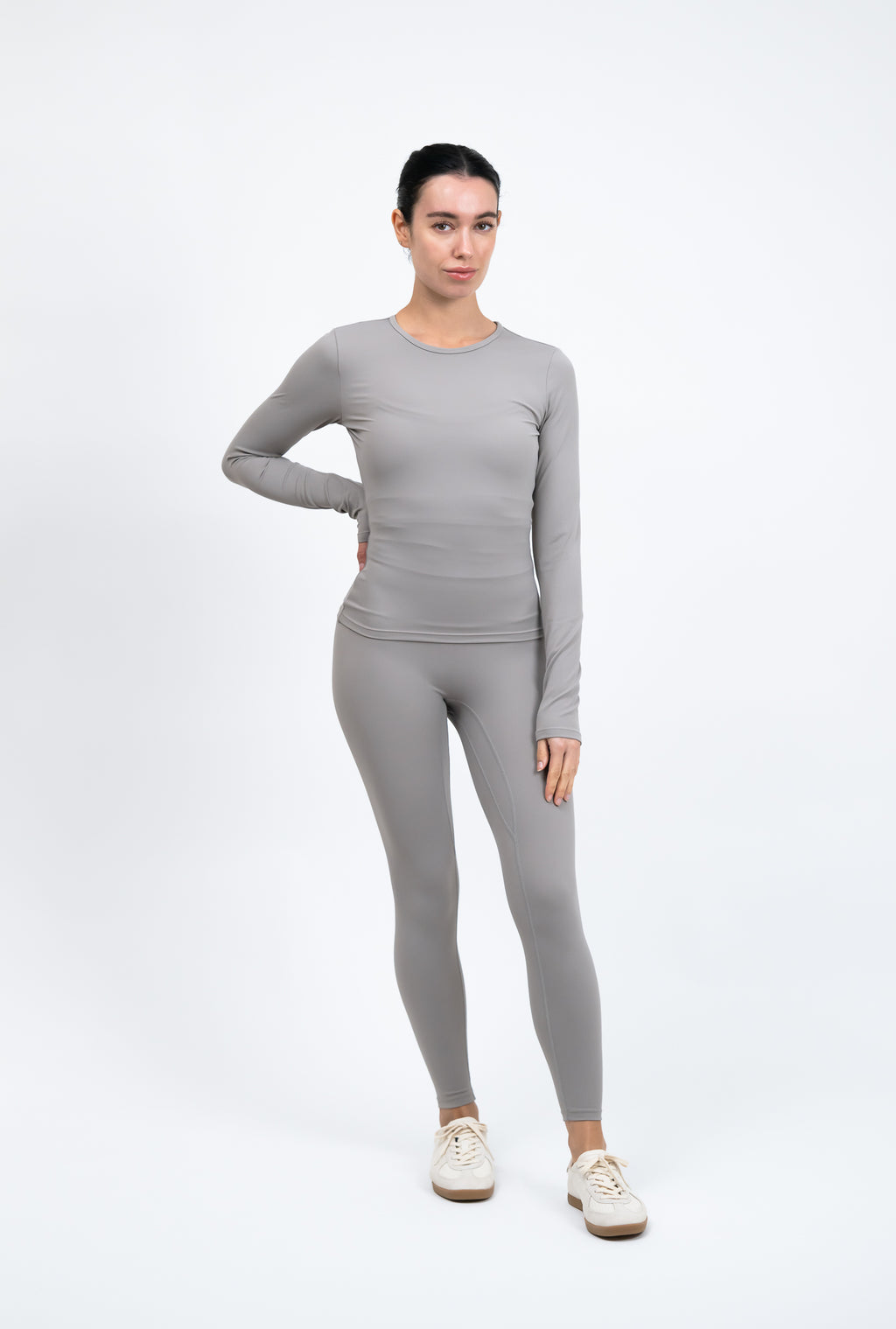 Essential Long Sleeve Fitted Top - Limestone